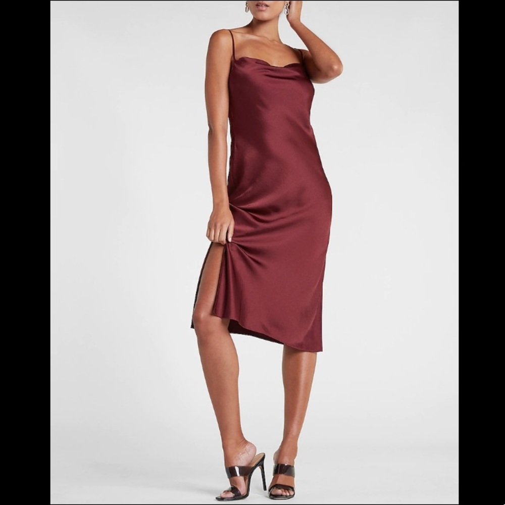 Express Satin Cowl Neck Midi Slip Dress